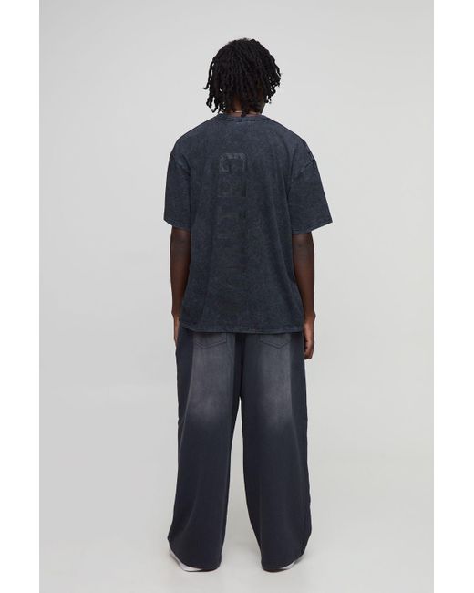BoohooMAN Blue Oversized Limited Edition Text Washed Printed T-Shirt for men
