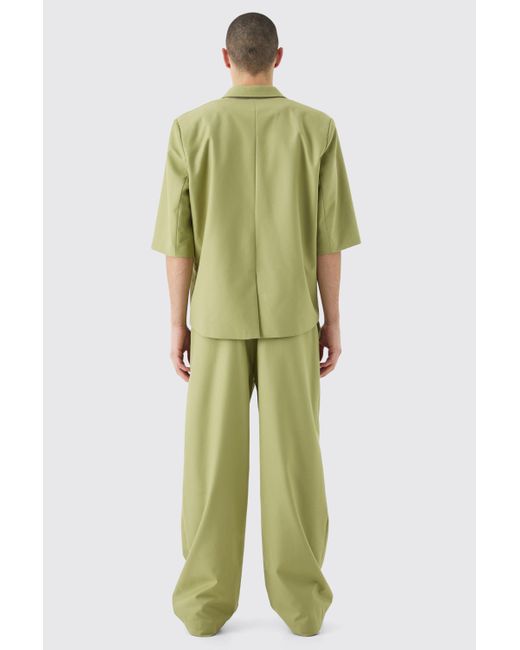 BoohooMAN Green Wide Leg Tailored Pants for men