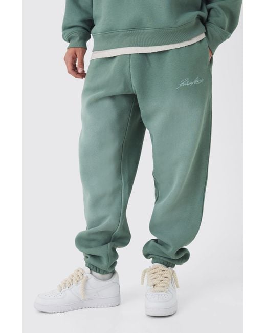 BoohooMAN Green Oversized Spray Wash Sweatpants for men