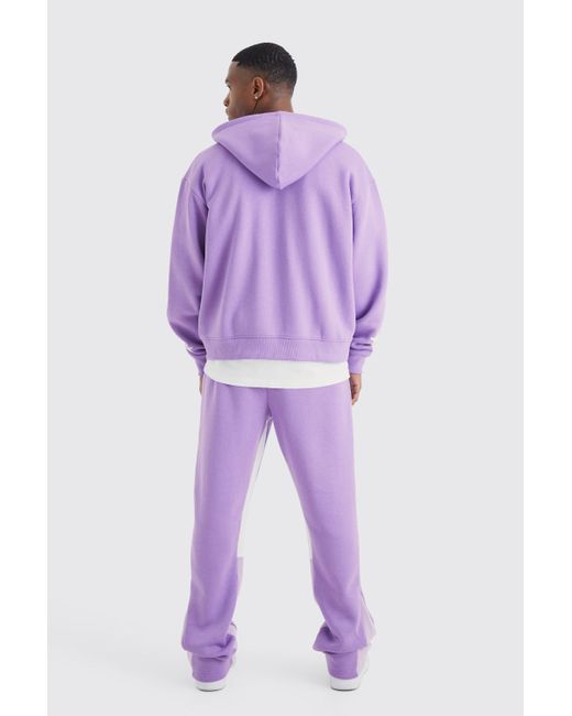 BoohooMAN Purple Oversized Boxy Hooded Gusset Tracksuit for men