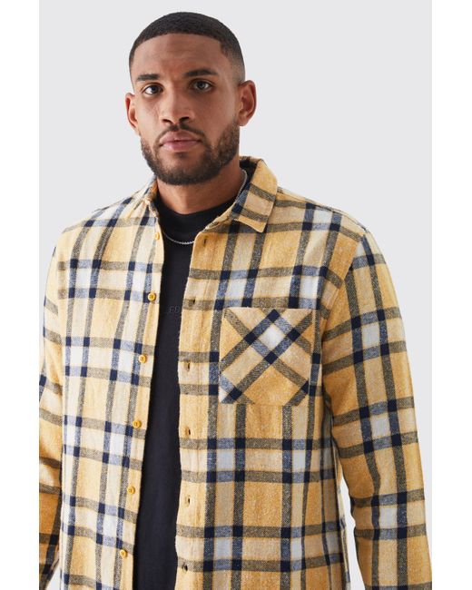BoohooMAN Yellow Tall Long Sleeve Takeover Check Shirt for men