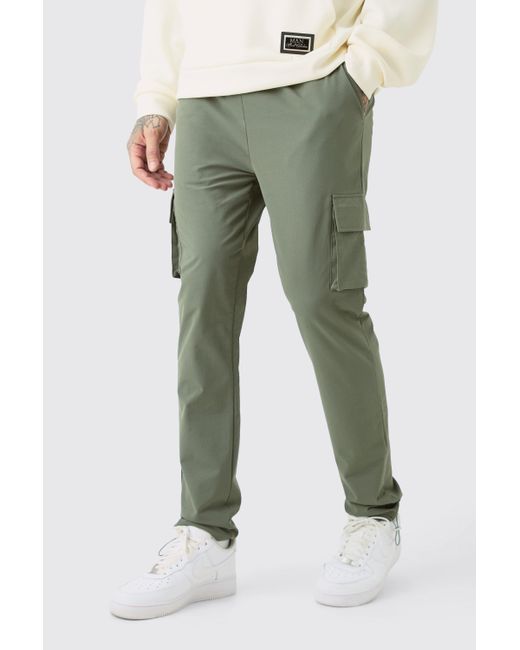 BoohooMAN Green Tall Elastic Lightweight Stretch Skinny Cargo Pants for men