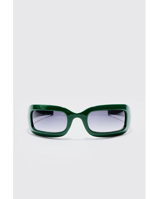 Chunky Wrap Around Rectangle Sunglasses In Green Boohoo de color Blue