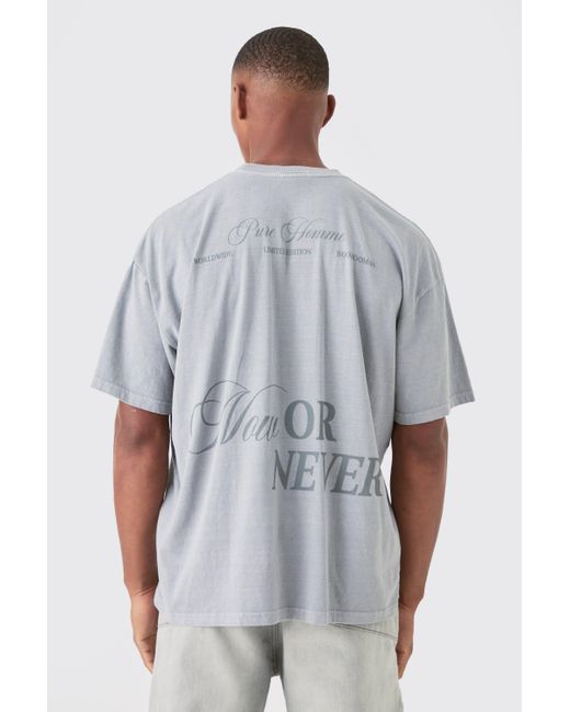BoohooMAN Gray Oversized Now Or Never Washed T-shirt for men