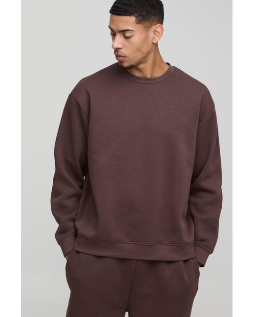 BoohooMAN Brown 330Gsm Oversized Sweatshirt Drop Crotch Short Tracksuit for men