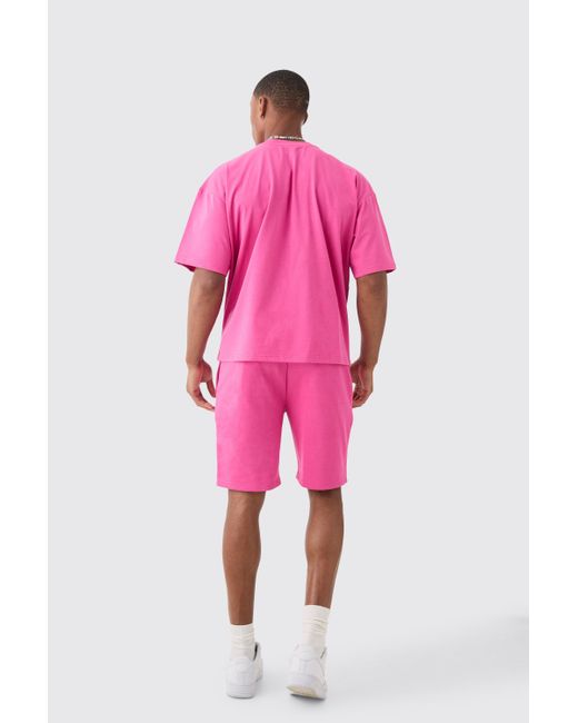 BoohooMAN Pink Oversized Boxy Print T-shirt And Short Set for men