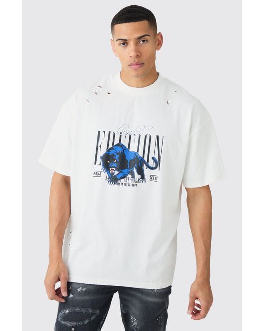 BoohooMAN White Oversized Panther Limited Edition T-shirt for men