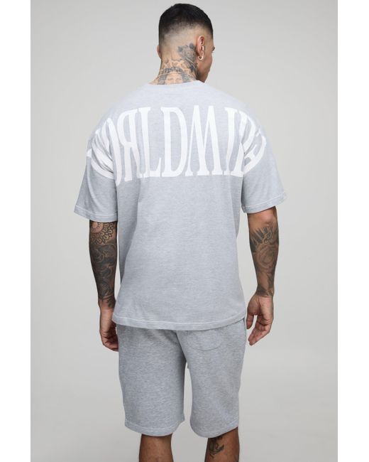 BoohooMAN Gray Tall Oversized Worldwide Over Seam Print T-Shirt & Short Set for men