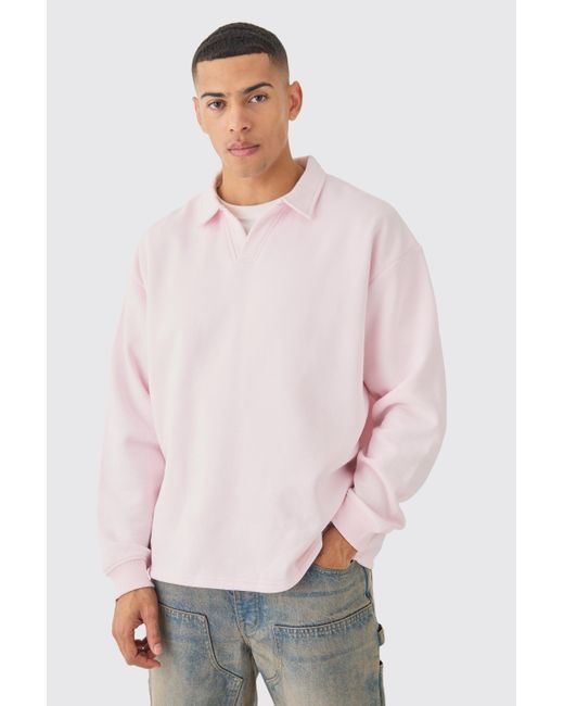 BoohooMAN Pink Oversized Revere Neck Rugby Polo for men