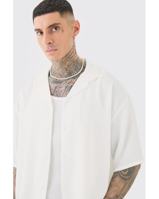BoohooMAN Tall Short Sleeve Oversized Linen Shirt In White for men