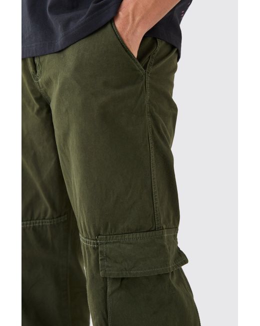 BoohooMAN Green Fixed Waist 3d Cargo Zip Off Relaxed Trouser for men