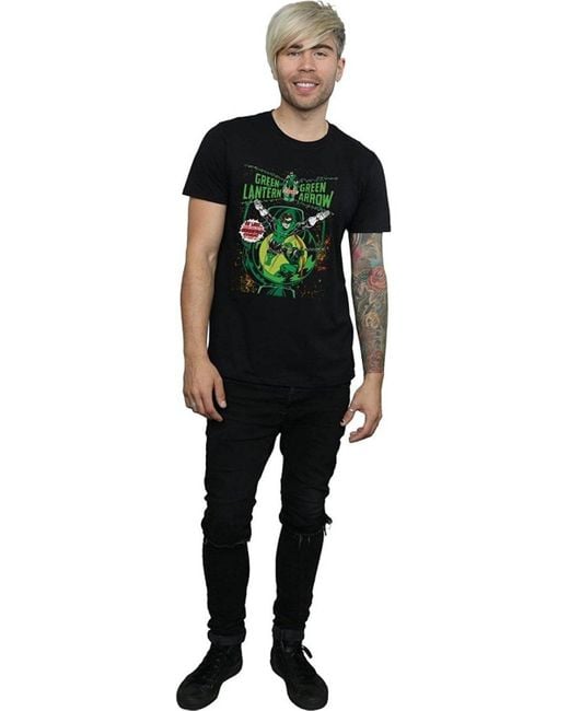 BoohooMAN Black Dc Comics Green Lantern & Green Arrow Comic Cover Cotton T-shirt for men