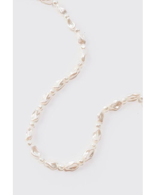 BoohooMAN Shine Beaded Necklace In White for men