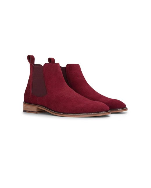 BoohooMAN Red Infinity Leather Suede Leather Slip-on Chelsea Ankle Boots for men