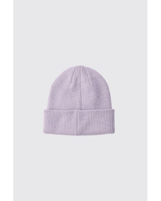 BoohooMAN Purple Ribbed Classic Beanie for men