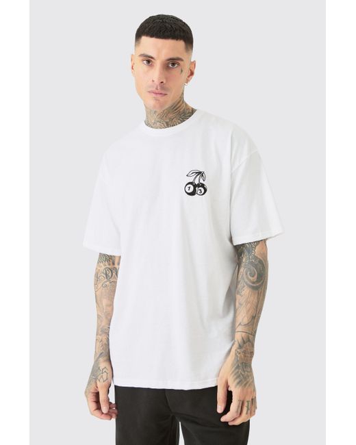 Boohoo Tall Oversized Dice Cherry Embroidered T-shirt In White
