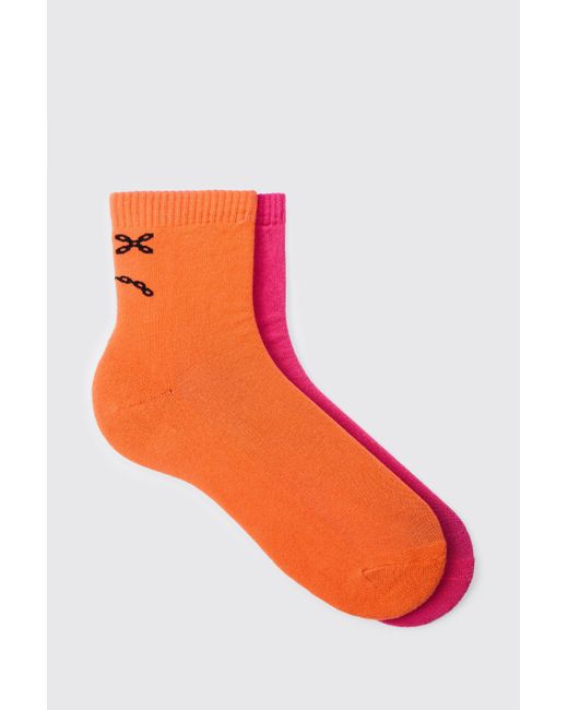 BoohooMAN Orange 2 Pack Chain Graphic Socks for men