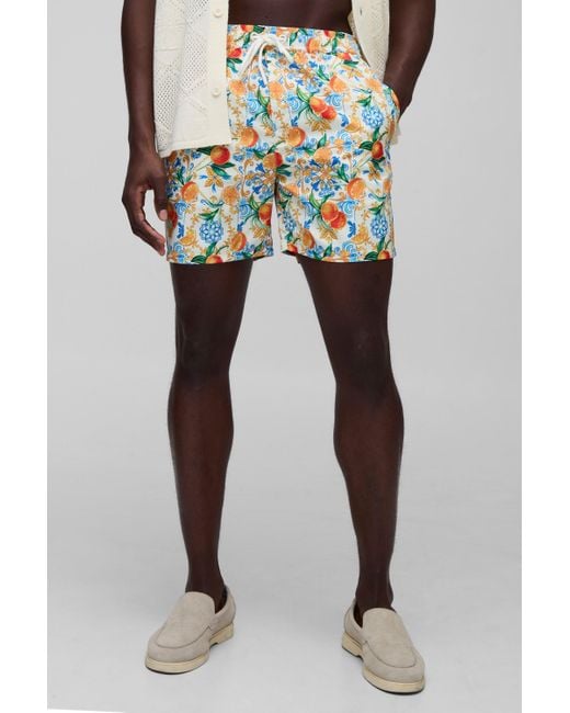 Mid Length Multi Orange Swim Shorts Boohoo de color Blue