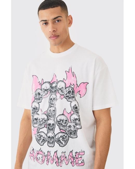 BoohooMAN White Oversized Skull Print T-shirt for men