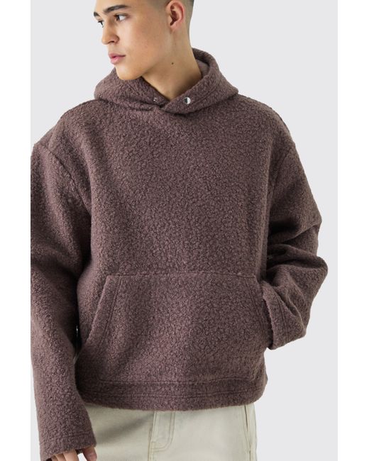 BoohooMAN Brown Oversized Boxy Boucle Borg Hoodie for men