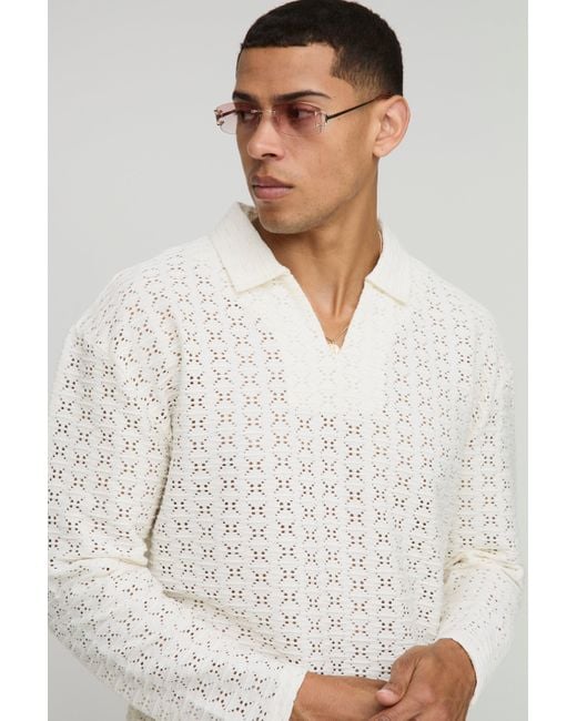 Camisa Oversize Texturizada Con Escote De Pico Boohoo de color White