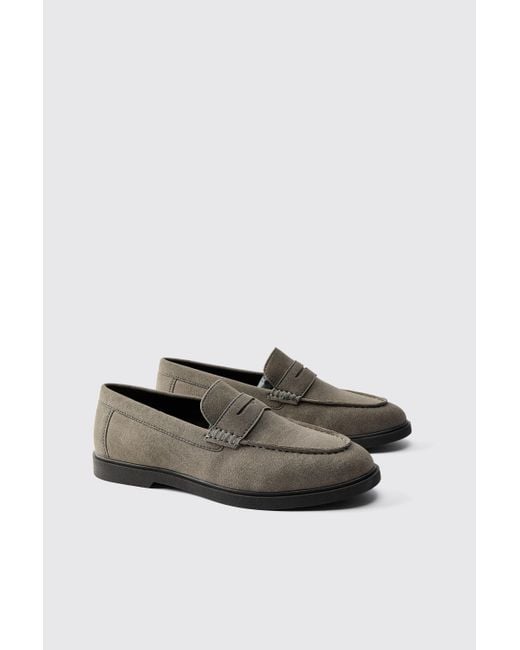 BoohooMAN Gray Saddle Loafer for men