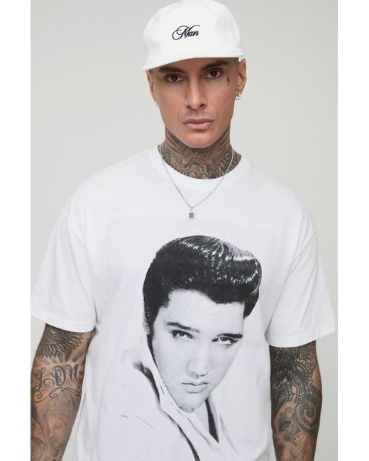 BoohooMAN Gray Tall Oversized Elvis Presley License Print T-Shirt for men