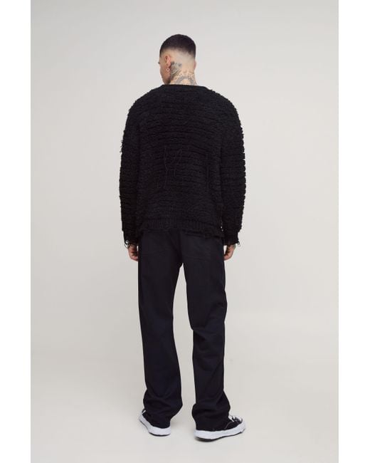 BoohooMAN Tall lockere Hose mit Kreuz-Applikation in Black für Herren