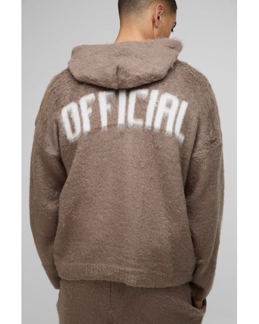 BoohooMAN Brown Oversized Boxy Fluffy Zip Through Knitted Hooded Tracksuit for men