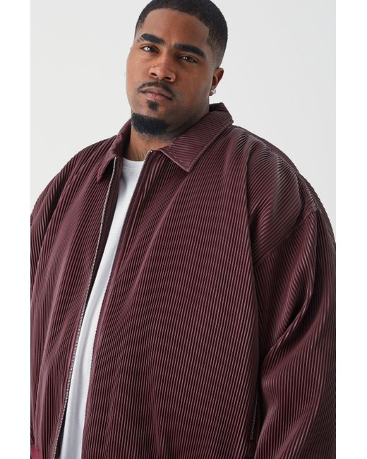 BoohooMAN Brown Plus Boxy Pleated Faux Leather Harrington for men