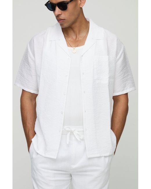 Camisa Súper Oversize De Viscosa Fruncida Con Mangas A La Mitad Boohoo de color White