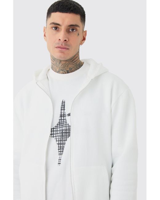 BoohooMAN Tall Basic Zip Through Hoodie In White for men
