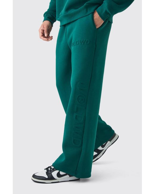 BoohooMAN Geprägte Worldwide Jogginghose mit weitem Bein in Green für Herren