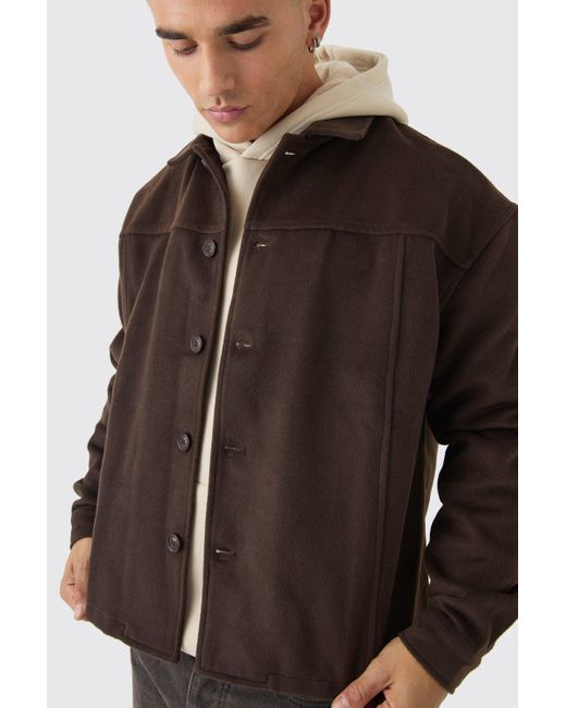 BoohooMAN Brown Heavyweight Brushed Overshirt for men