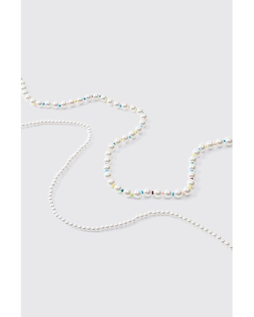 BoohooMAN White Layered Pearl Chain for men