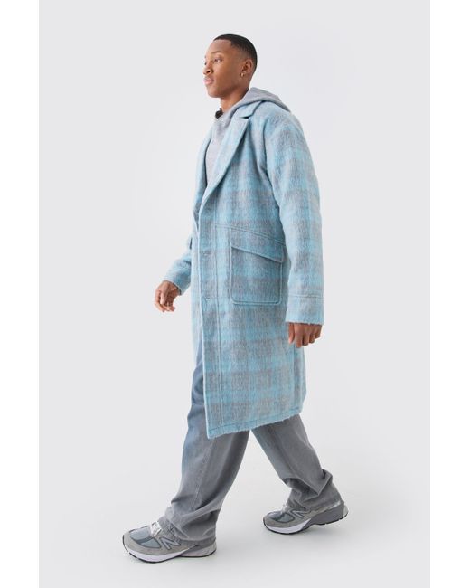 Boohoo Blue Single Breasted Brushed Flannel Overcoat
