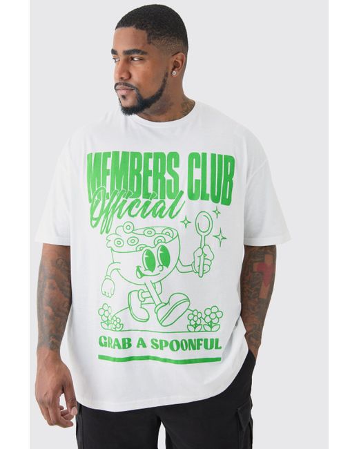 BoohooMAN Green Plus Members Club 'spoonful' Worldwide T-shirt In White for men