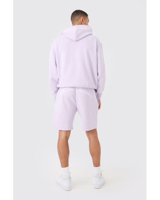 BoohooMAN Purple Oversized Boxy Hooded Short Tracksuit for men