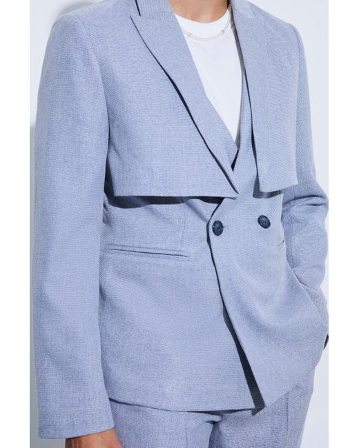 BoohooMAN Blue Flannel Overlay Detail Slim Fit Blazer for men