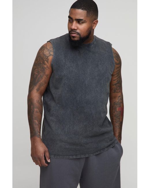 BoohooMAN Blue Plus Acid Wash Regular Fit Tank for men