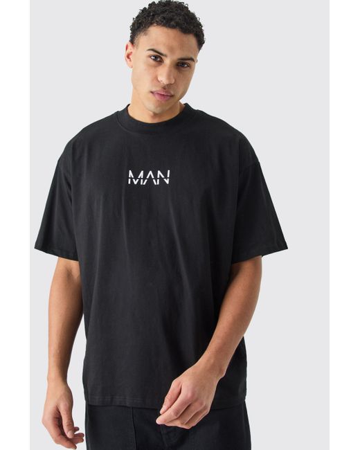 BoohooMAN Black Dash Oversized Basic Extended Neck T-shirt for men