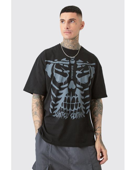 BoohooMAN Tall All Over Skeleton Graphic T-shirt In Black for men