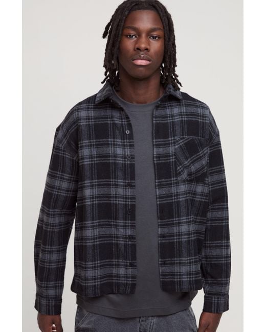 BoohooMAN Black Oversized Heavy Weight Check Overshirt for men