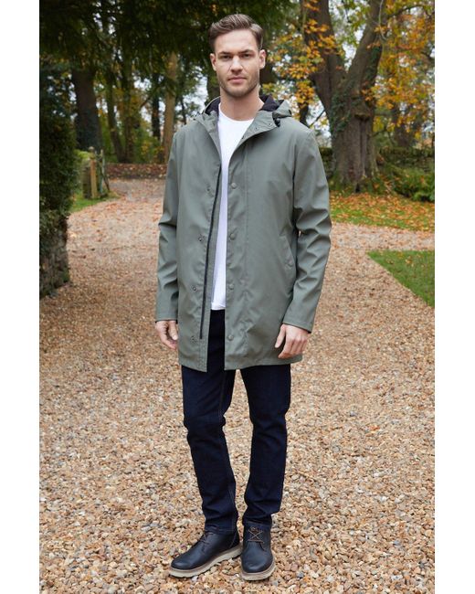 BoohooMAN Green Threadbare Microfleece Lined Longline Showerproof Hooded Raincoat for men