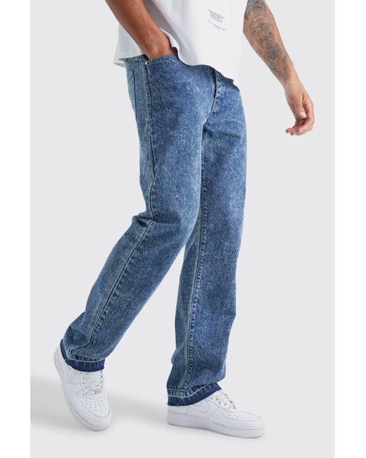 BoohooMAN Blue Tall Relaxed Fit Acid Wash Jeans for men