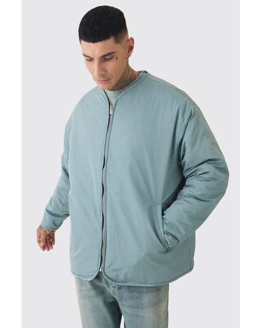 BoohooMAN Blue Tall Oversized Collarless Padded Bomber Jacket for men