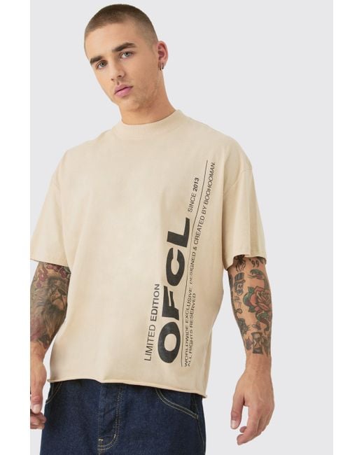 BoohooMAN Oversized Boxy Heavyweight Ofcl Text Graphic T-shirt in Natural für Herren