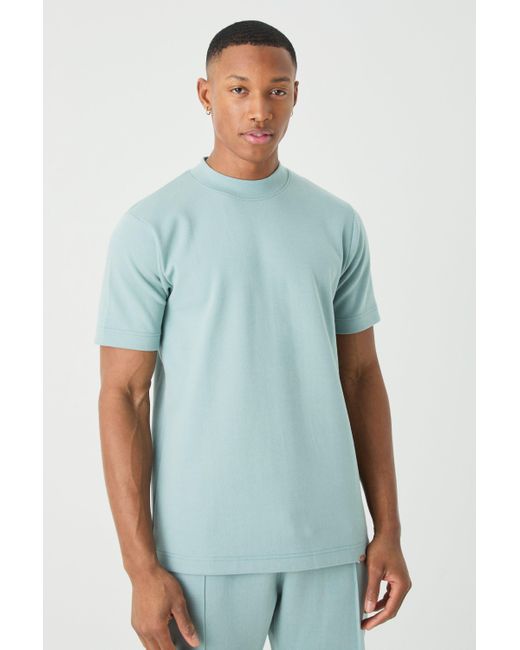 BoohooMAN Man Slim Fit Extended Neck Heavy Interlock Tshirt in Blue for Men Lyst UK
