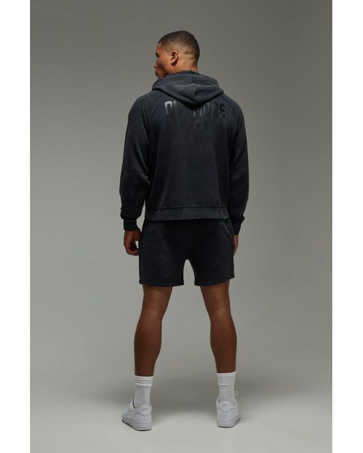 Boohoo Gray One More Rep Oversized Boxy Short Washed Tracksuit
