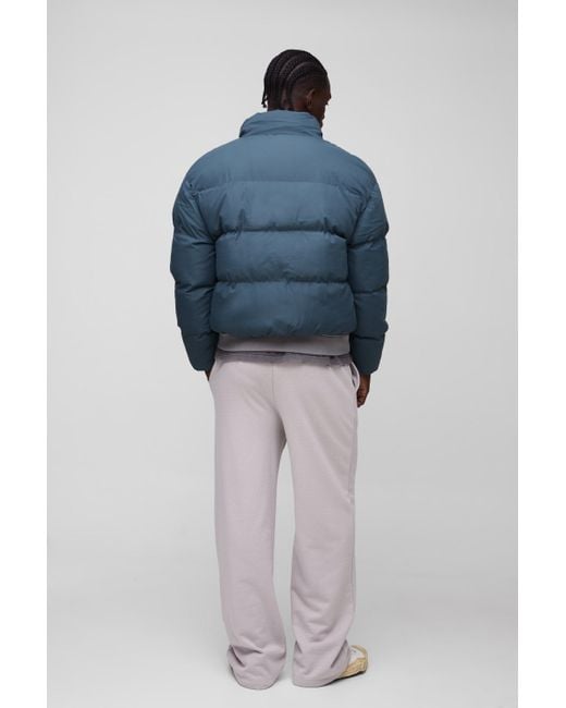 BoohooMAN Blue Boxy Fit Funnel Neck Puffer Coat for men